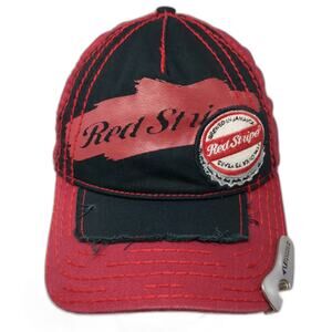 Red Stripe Baseball Cap Red Black One Size Bottle Opener Mesh Jamaica Hat